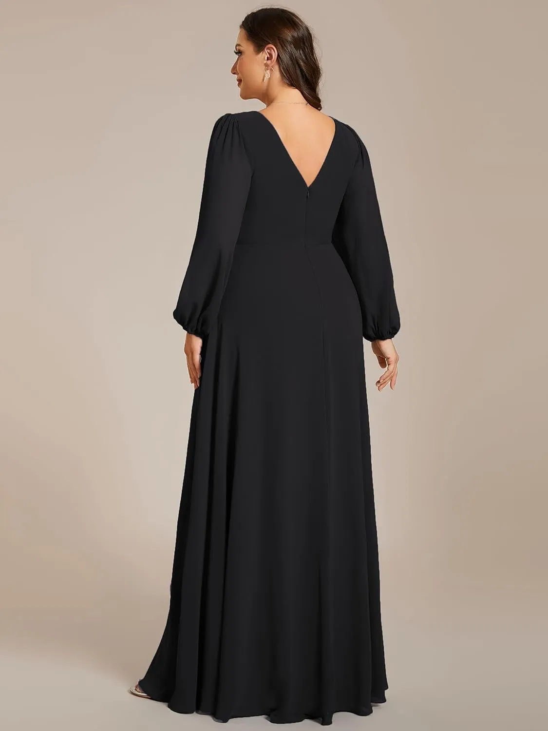 Ever-Pretty Women's Beads Waist Long Sleeves V Neck Plus Size Formal Evening Dresses 01981-DA