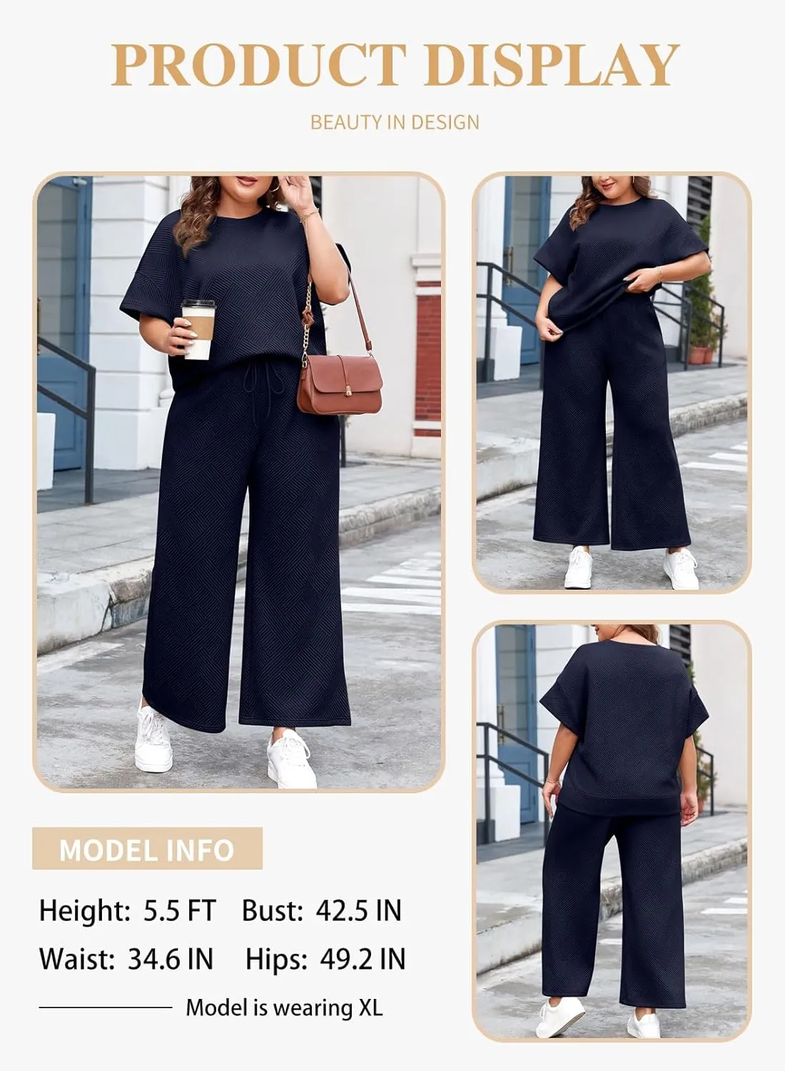 Eytino Womens Plus Size Sweatsuits Casual Short Sleeve Tops High Waist Wide Leg Pants 2 Piece Tracksuit Lounge Sets(1X-5X)
