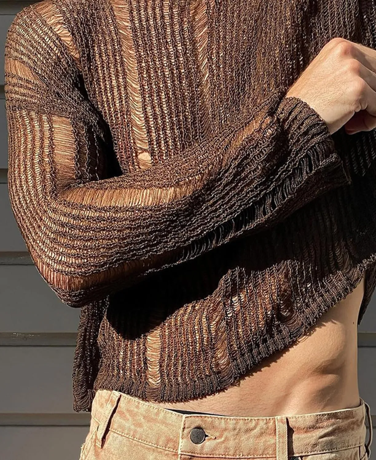 FEOYA Men’s Mesh See Through Shirts Sheer Transparent Club Party Casual Top Undershirts