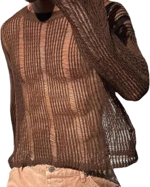 FEOYA Men’s Mesh See Through Shirts Sheer Transparent Club Party Casual Top Undershirts