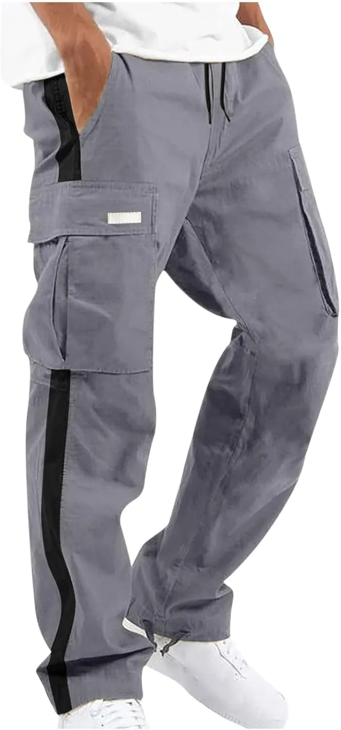 Finelylove Mens Cargo Pants Joggers Casual Athletic Pants Hiking Pants Loose Fit Straight Leg Flex Cargo Sweat Pants