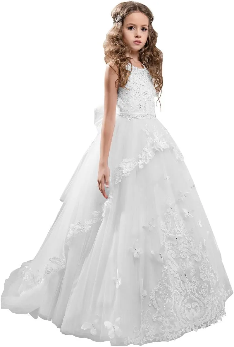 Flower Girl Dress Kids Lace Beaded Pageant Ball Gowns