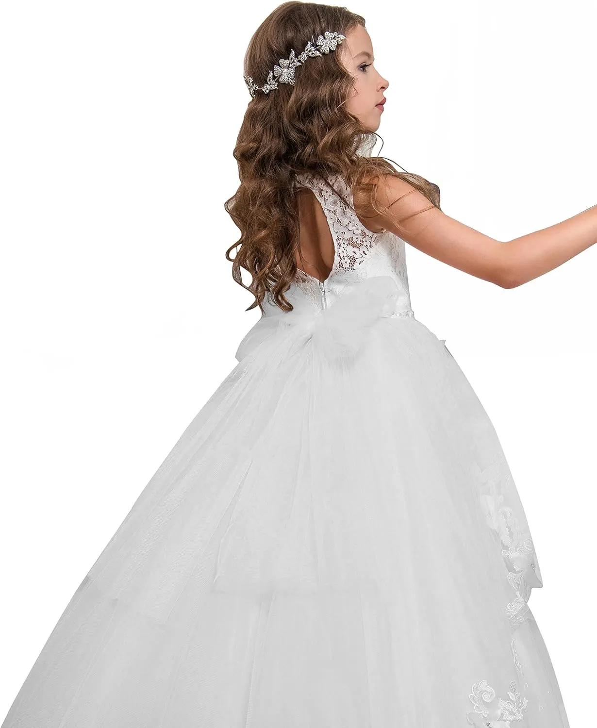 Flower Girl Dress Kids Lace Beaded Pageant Ball Gowns