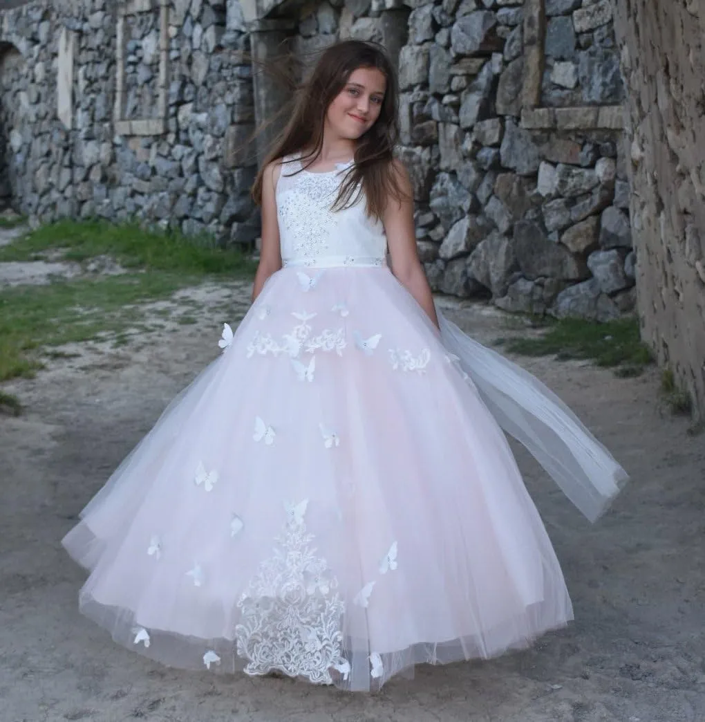 Flower Girl Dress Kids Lace Beaded Pageant Ball Gowns
