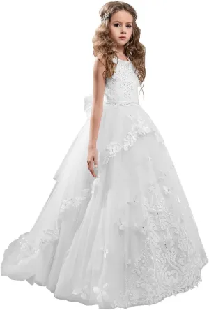 Flower Girl Dress Kids Lace Beaded Pageant Ball Gowns
