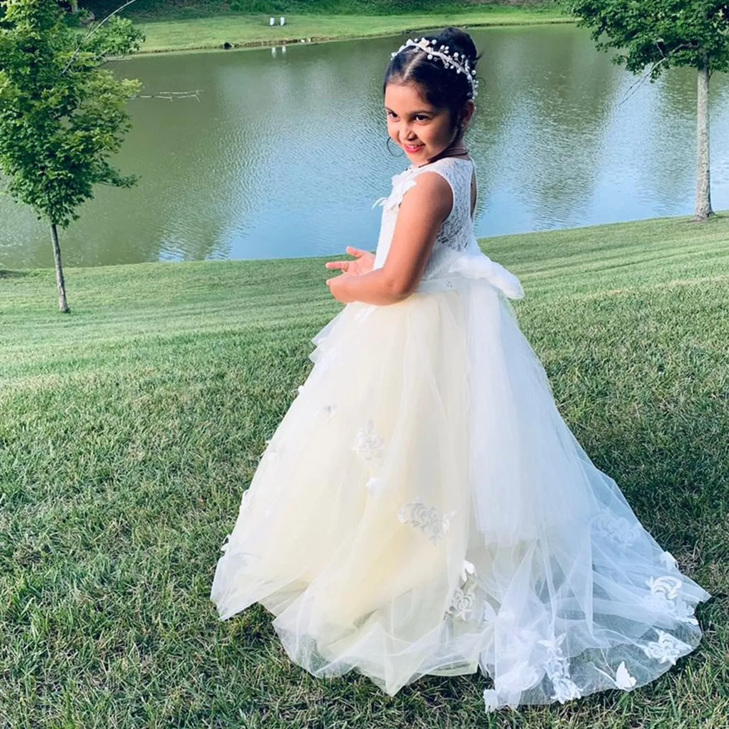 Flower Girl Dress Kids Lace Beaded Pageant Ball Gowns