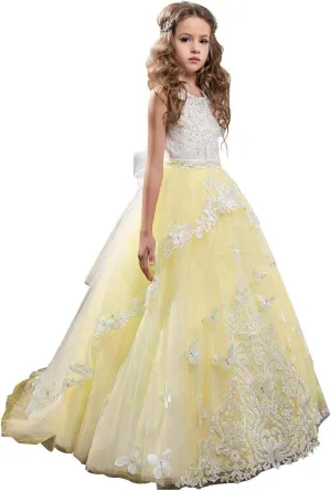 Flower Girl Dress Kids Lace Beaded Pageant Ball Gowns