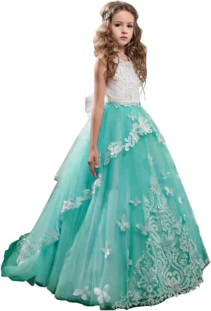 Flower Girl Dress Kids Lace Beaded Pageant Ball Gowns