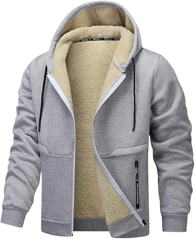 FMCHICO Men's Sherpa Hoodie Jacket Fleece Lined Zip Up Warm Hoodies Sweatshirt Winter Zipper Hooded Coat