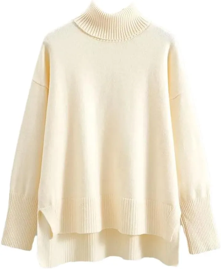 FULBHPRINT Women Autumn Winter Turtleneck Cashmere Sweater Basics Knitted Jumpers Oversized Warm Pullover Tops