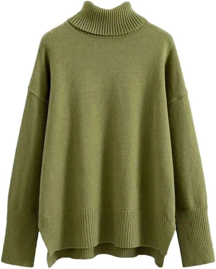 FULBHPRINT Women Autumn Winter Turtleneck Cashmere Sweater Basics Knitted Jumpers Oversized Warm Pullover Tops