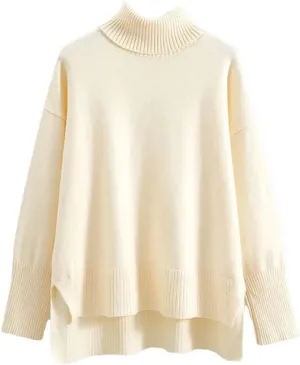 FULBHPRINT Women Autumn Winter Turtleneck Cashmere Sweater Basics Knitted Jumpers Oversized Warm Pullover Tops