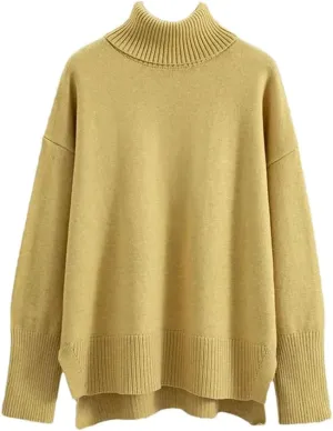 FULBHPRINT Women Autumn Winter Turtleneck Cashmere Sweater Basics Knitted Jumpers Oversized Warm Pullover Tops