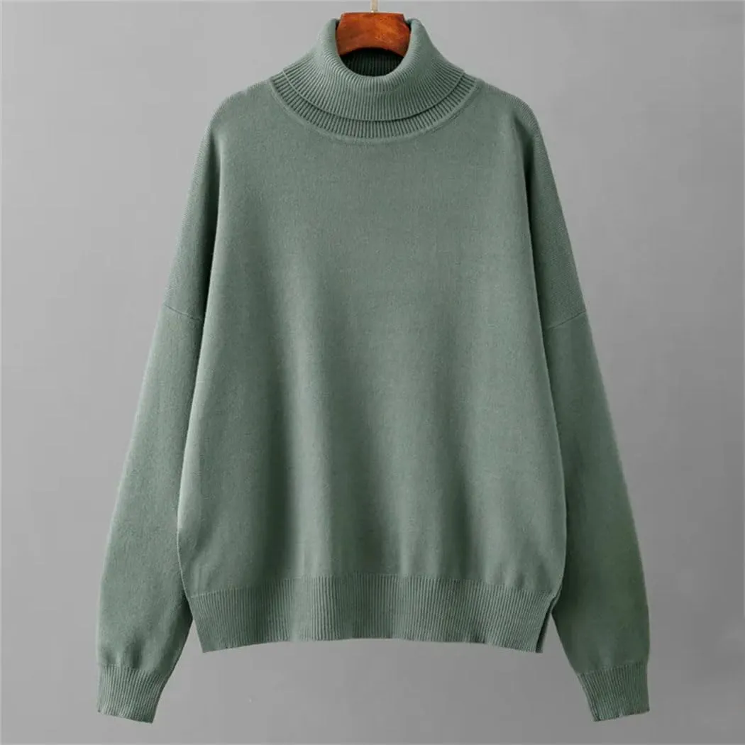 FULBHPRINT Women Autumn Winter Turtleneck Sweaters Thick Wool Pullover Oversize Female Long Sleeve Loose Jumper