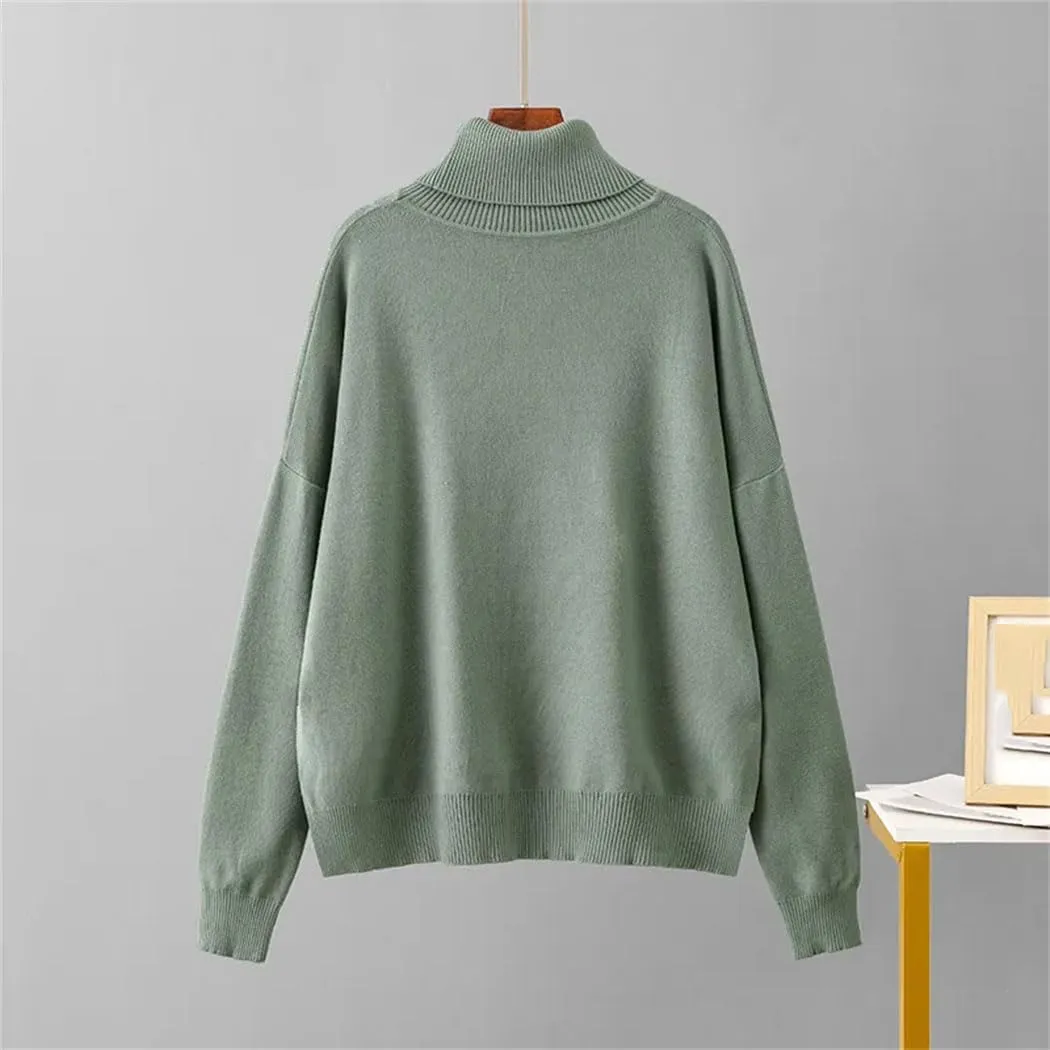 FULBHPRINT Women Autumn Winter Turtleneck Sweaters Thick Wool Pullover Oversize Female Long Sleeve Loose Jumper