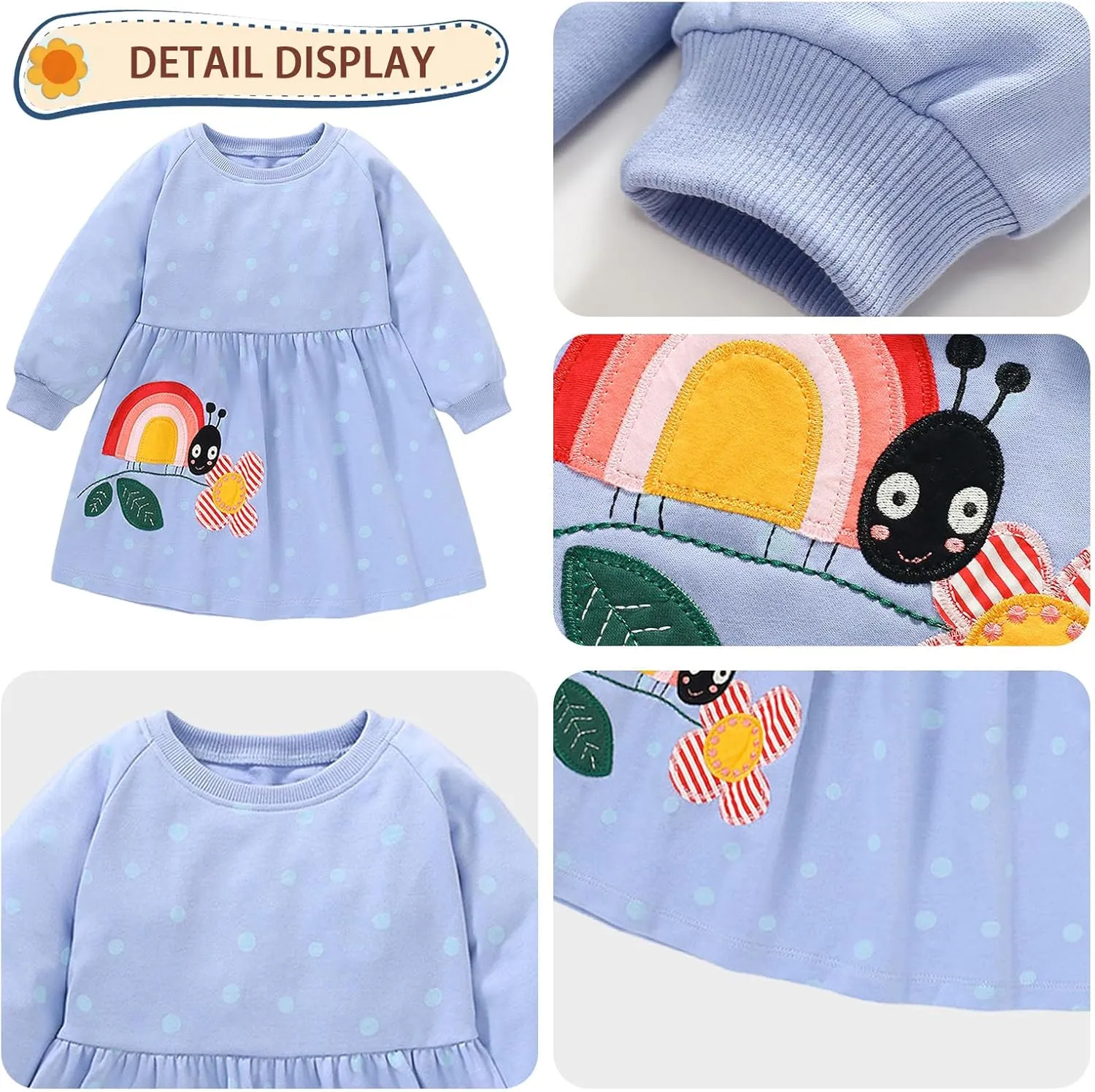 Girl Dress Casual Floral Applique Peter Pan Collar Long Sleeve Tutu Fall Christmas Tunic Shirt Clothes