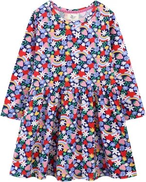 Girl Dress Casual Floral Applique Peter Pan Collar Long Sleeve Tutu Fall Christmas Tunic Shirt Clothes