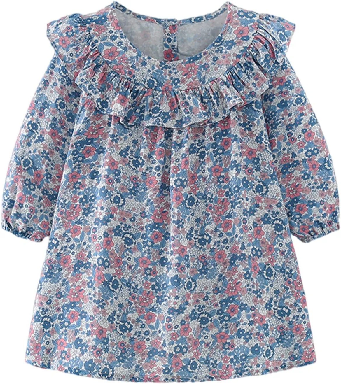 Girl Dress Casual Floral Applique Peter Pan Collar Long Sleeve Tutu Fall Christmas Tunic Shirt Clothes
