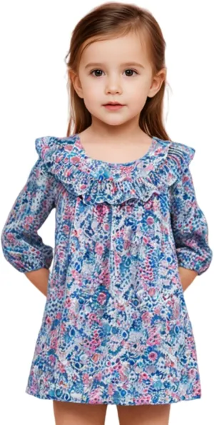 Girl Dress Casual Floral Applique Peter Pan Collar Long Sleeve Tutu Fall Christmas Tunic Shirt Clothes