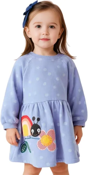Girl Dress Casual Floral Applique Peter Pan Collar Long Sleeve Tutu Fall Christmas Tunic Shirt Clothes