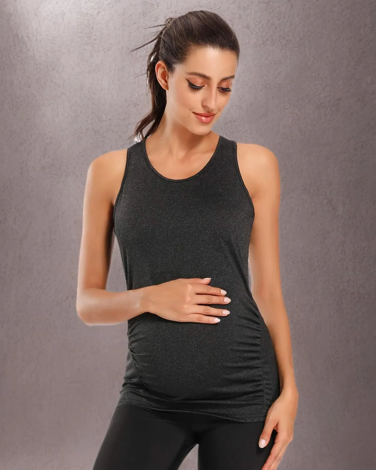Glampunch 3PCS Maternity Yoga Tops Sleeveless Racerback Workout Athletic Maternity Tank Tops Pregnancy T-Shirt