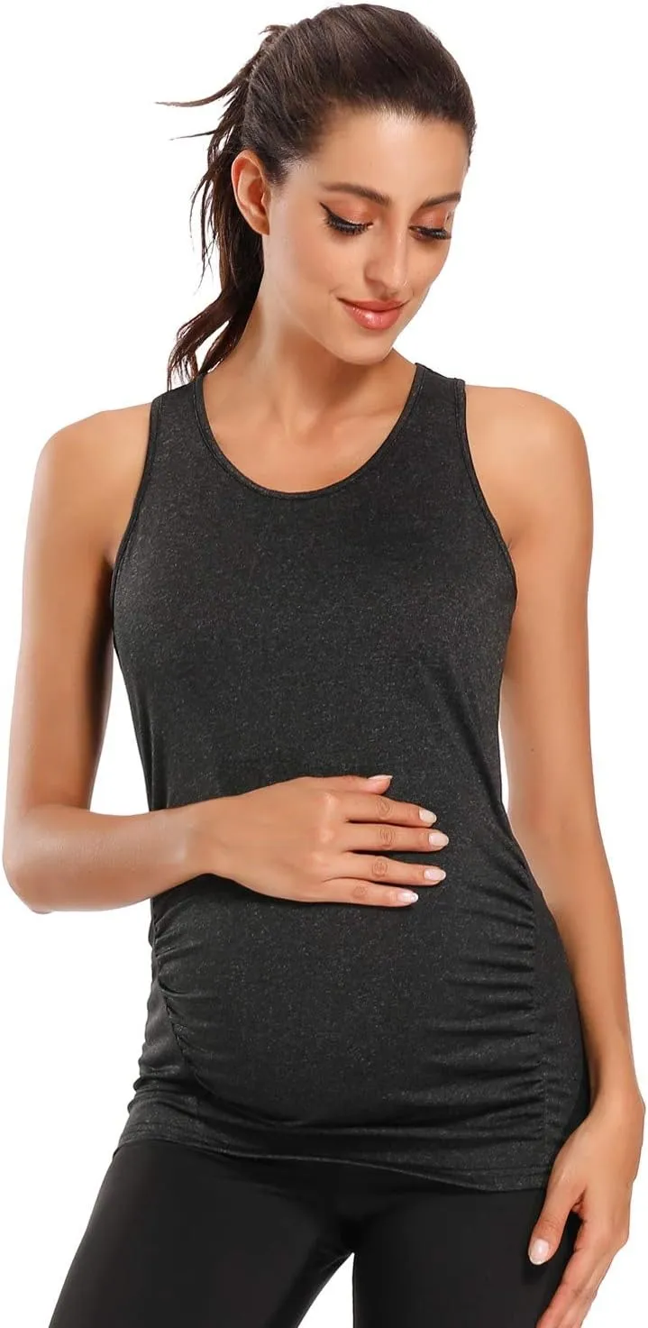 Glampunch 3PCS Maternity Yoga Tops Sleeveless Racerback Workout Athletic Maternity Tank Tops Pregnancy T-Shirt