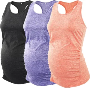 Glampunch 3PCS Maternity Yoga Tops Sleeveless Racerback Workout Athletic Maternity Tank Tops Pregnancy T-Shirt