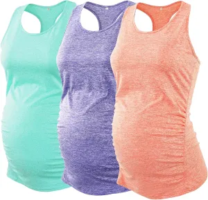 Glampunch 3PCS Maternity Yoga Tops Sleeveless Racerback Workout Athletic Maternity Tank Tops Pregnancy T-Shirt