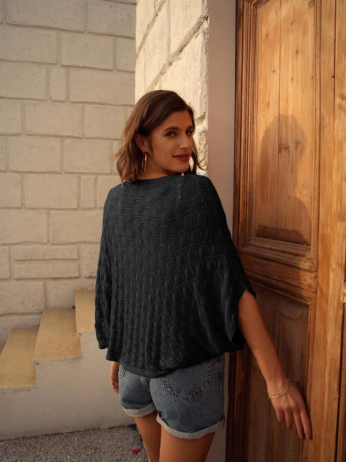 GRACE KARIN Womens Crochet Summer Cardigan Shrug 2025 Lightweight Open Front Hollow-out Batwing Cardigan Sweater Outwear