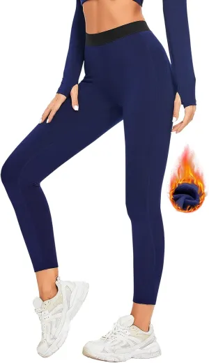 Guooolex Women Fleece Lined Thermal Leggings High Waist Winter Athletic Base Layer Bottoms Warm Compression Leggings Pants