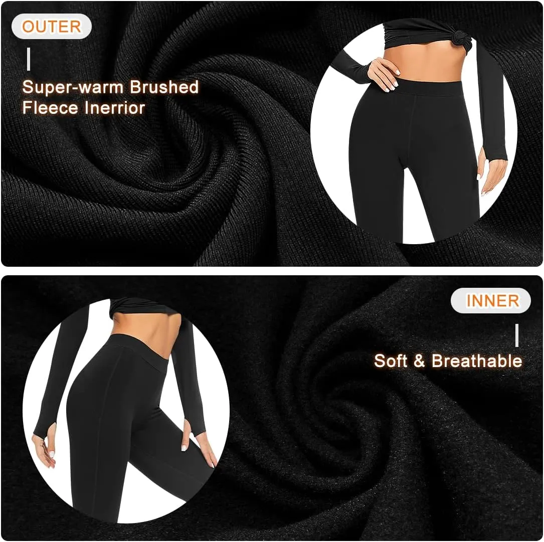 Guooolex Women Fleece Lined Thermal Leggings High Waist Winter Athletic Base Layer Bottoms Warm Compression Leggings Pants