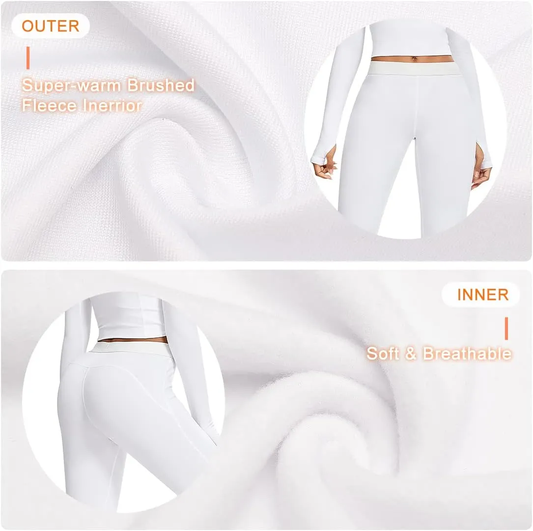 Guooolex Women Fleece Lined Thermal Leggings High Waist Winter Athletic Base Layer Bottoms Warm Compression Leggings Pants
