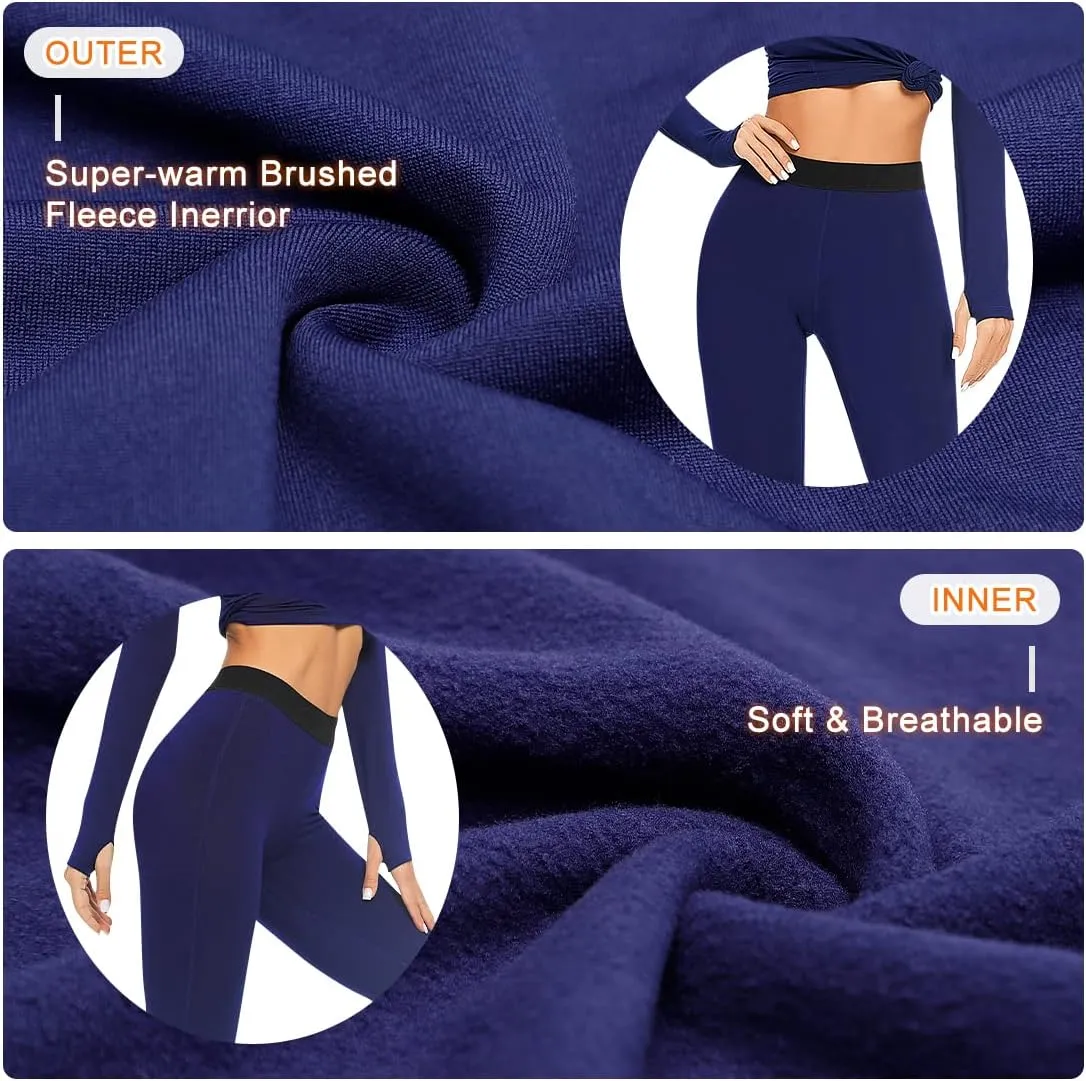 Guooolex Women Fleece Lined Thermal Leggings High Waist Winter Athletic Base Layer Bottoms Warm Compression Leggings Pants