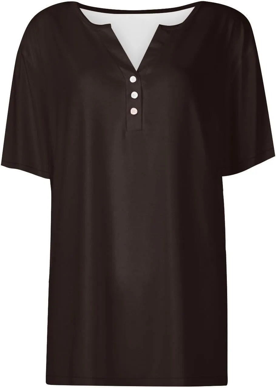 Henley Shirts for Women Buttons Sexy Shirts Short Sleeve Dressy Blouses 2024 Geometric Print Tops