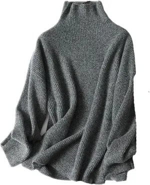 Hgvcfcv Women Cashmere Turtleneck Sweater Women Ribbed Knit Oversized Loose Pullovers