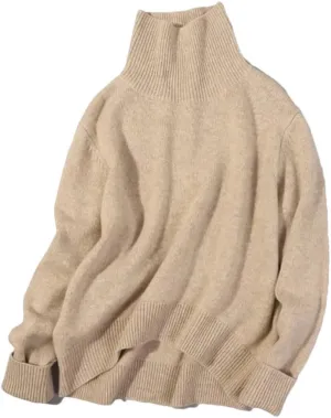 Hgvcfcv Women Sweater Turtleneck Knit Ladies Thick Oversized Pullovers