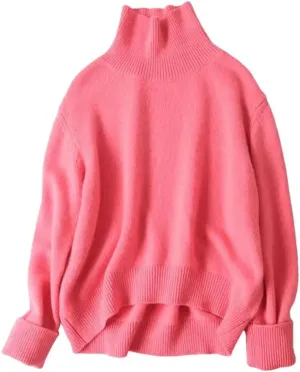 Hgvcfcv Women Sweater Turtleneck Knit Ladies Thick Oversized Pullovers