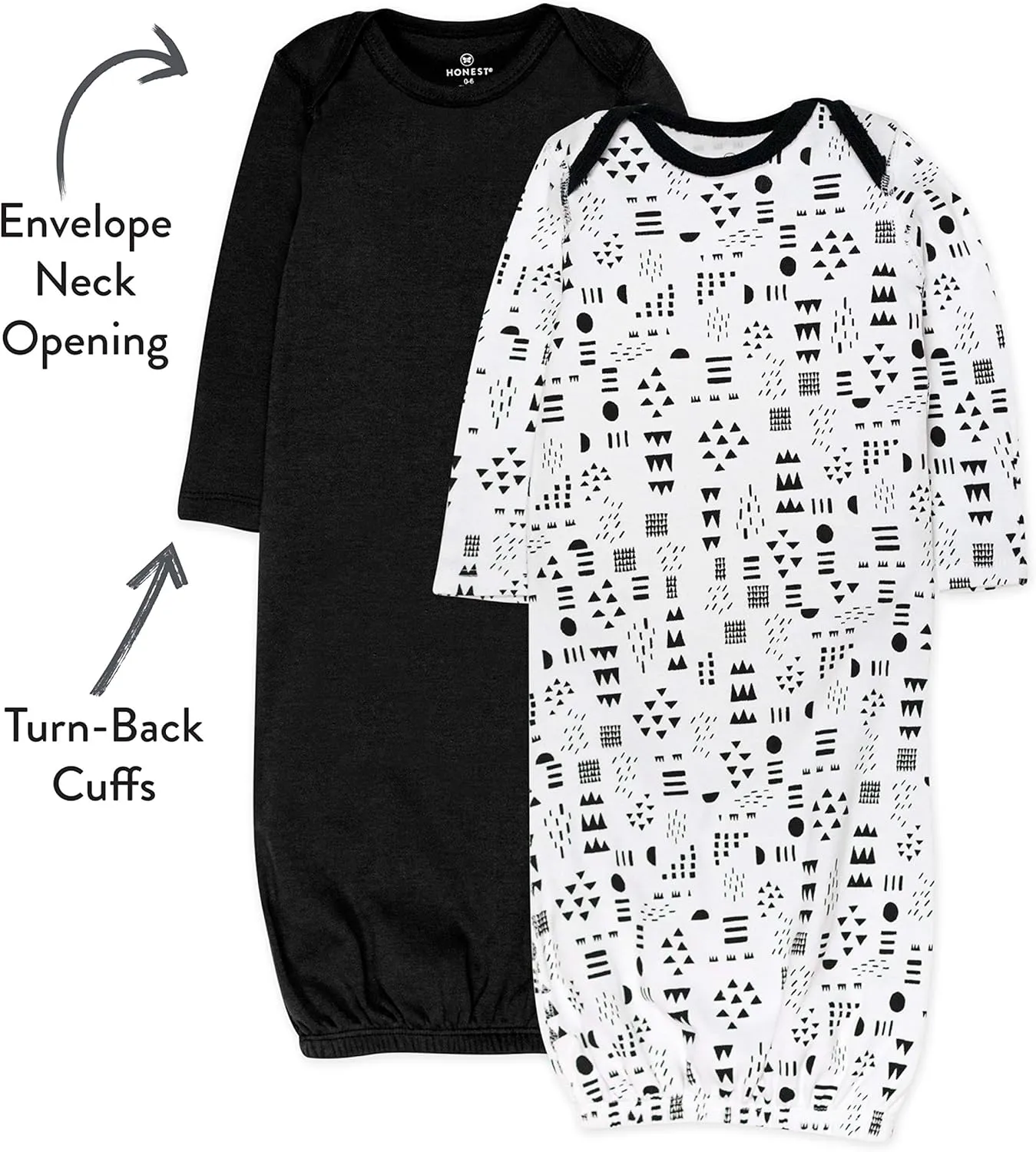 HonestBaby 2-Pack Sleeper Gowns Layette Sets 100% Organic Cotton for Newborn Baby Boys, Girls, Unisex