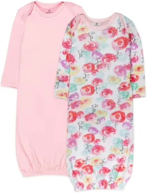 HonestBaby 2-Pack Sleeper Gowns Layette Sets 100% Organic Cotton for Newborn Baby Boys, Girls, Unisex