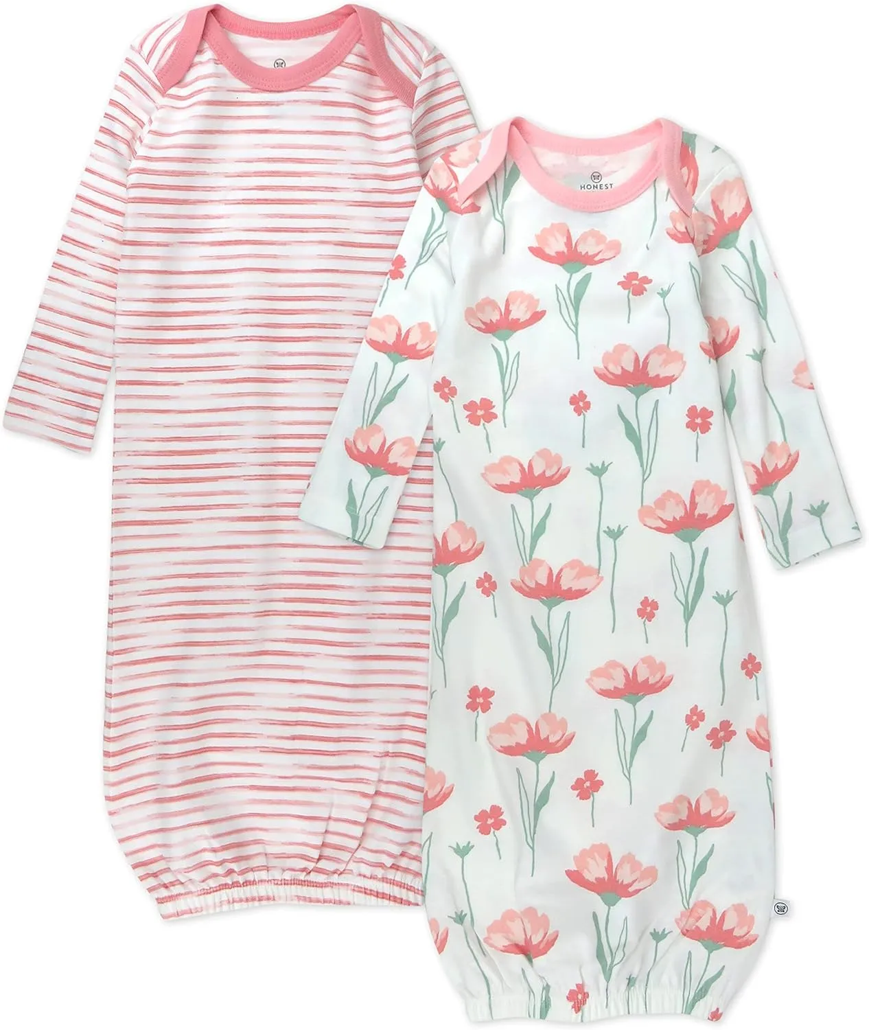 HonestBaby 2-Pack Sleeper Gowns Layette Sets 100% Organic Cotton for Newborn Baby Boys, Girls, Unisex