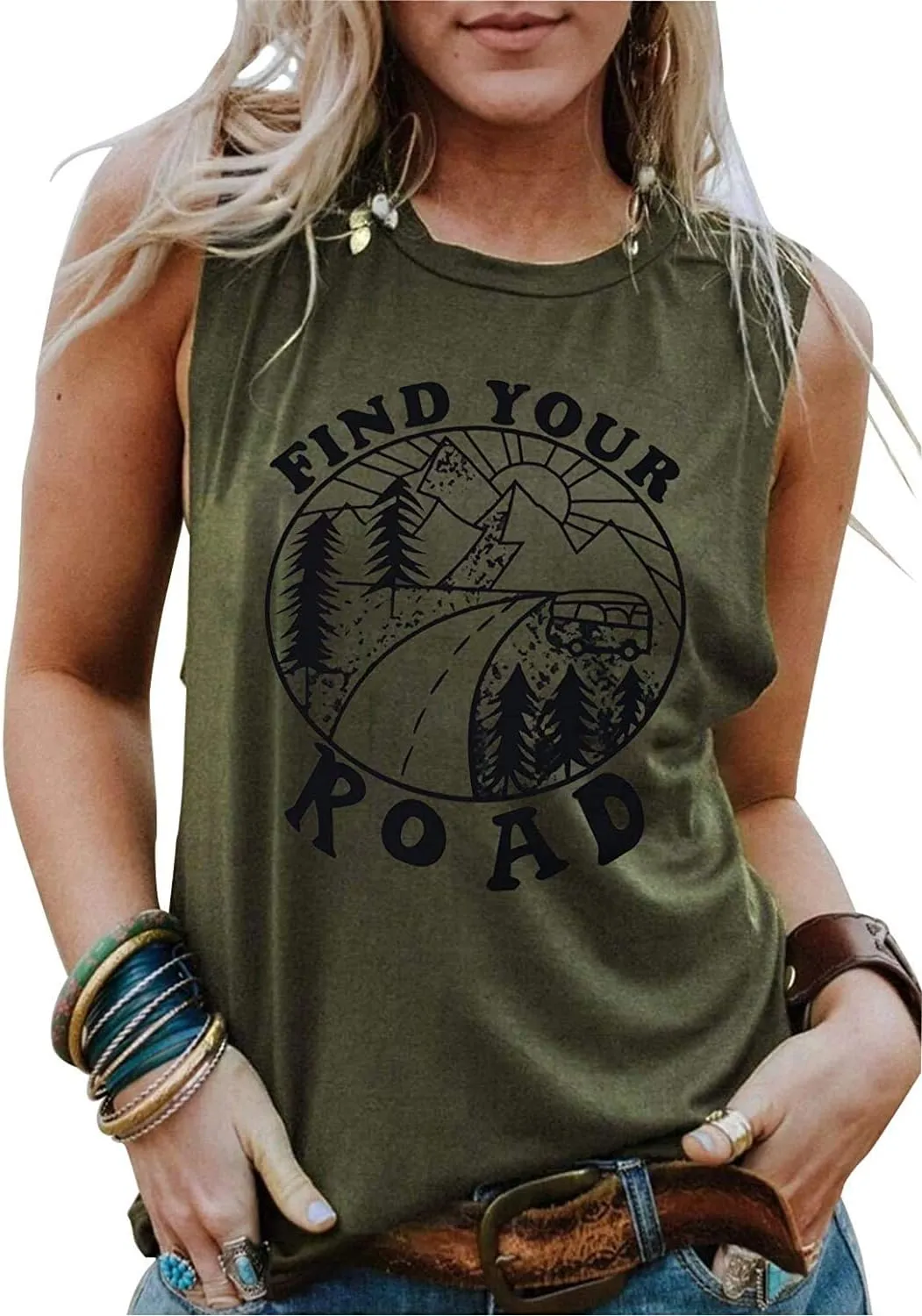Hount Womens Casual Loose Graphic Comfy Tank Tops Summer Basic T-Shirts Sleeveless Shirts Tunic Tops