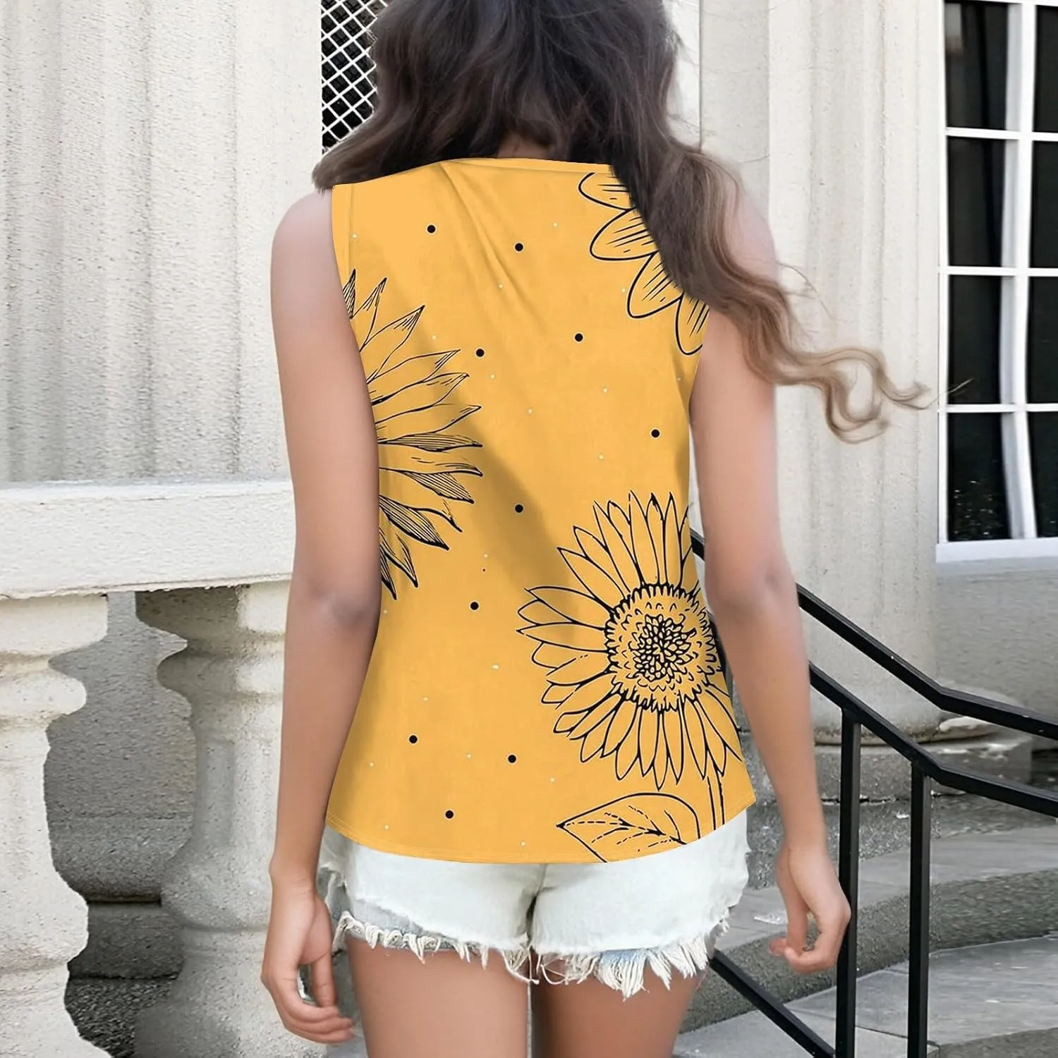 HTHLVMD Tank Tops for Women 2025 Summer Pleated Tunic Loose Fit Sleeveless T Shirts Dressy Casual V Neck Button Down Blouses