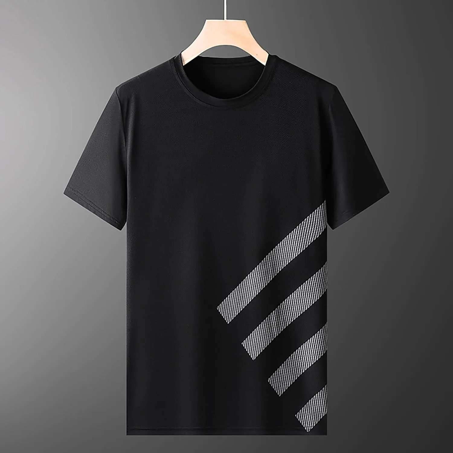 Ice Silk Quick Drying T Shirt Men's Summer Casual Thin Loose Trend Sports Patchwork Striped Men's T Shirts with