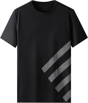 Ice Silk Quick Drying T Shirt Men's Summer Casual Thin Loose Trend Sports Patchwork Striped Men's T Shirts with