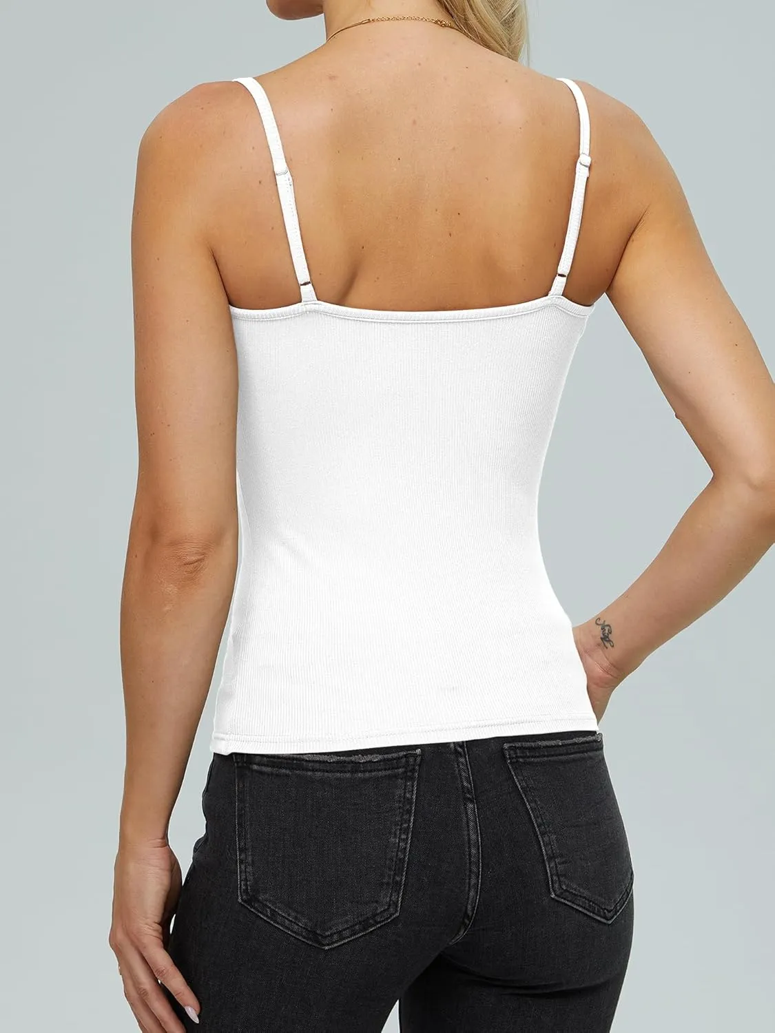 iGENJUN Tank Tops for Women 2025 Built in Shelf Bra Spaghetti Strap Summer Camisole U Neck Slim Fit Ribbed Sleeveless