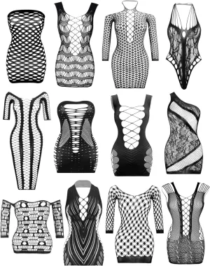 JDiction Women’s Lingerie BabyDoll Fishnet Bodysuit Sexy Nightwear(12 Pack)