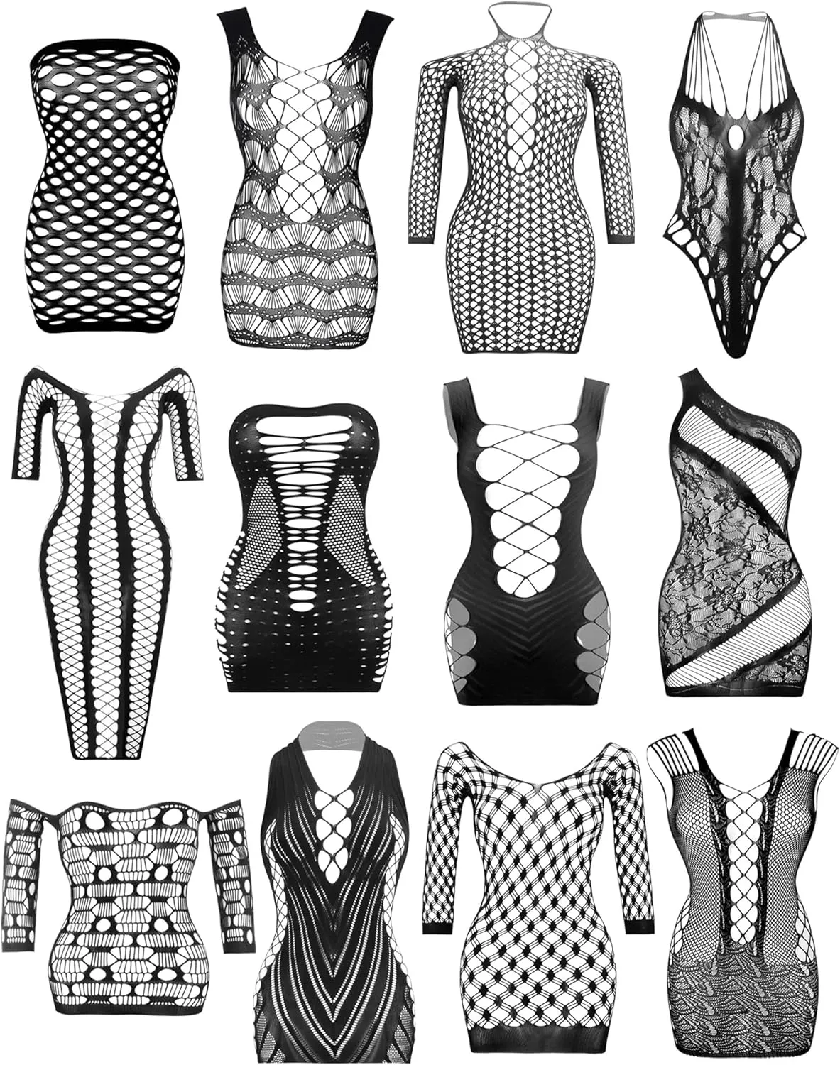JDiction Women’s Lingerie BabyDoll Fishnet Bodysuit Sexy Nightwear(12 Pack)