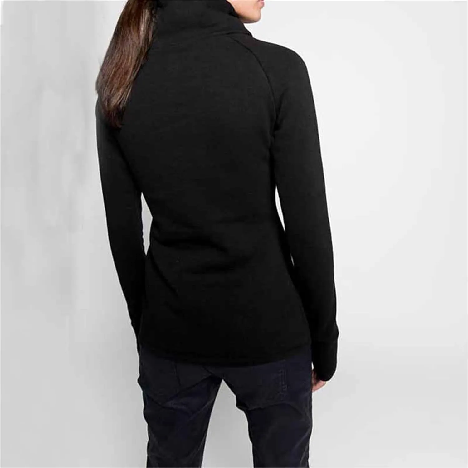 JEsilunmaMY Slim Fit Turtleneck Sweatshirt for Women Zip Irregular Hem Pullover with Thumb Hole Casual Mock Neck Sweater Tops