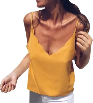 JOAU Women's Tank Tops 2023 V Neck Adjustable Spaghetti Strap Camisole Summer Basic Blouse Casual Comfy Camis Plus Size