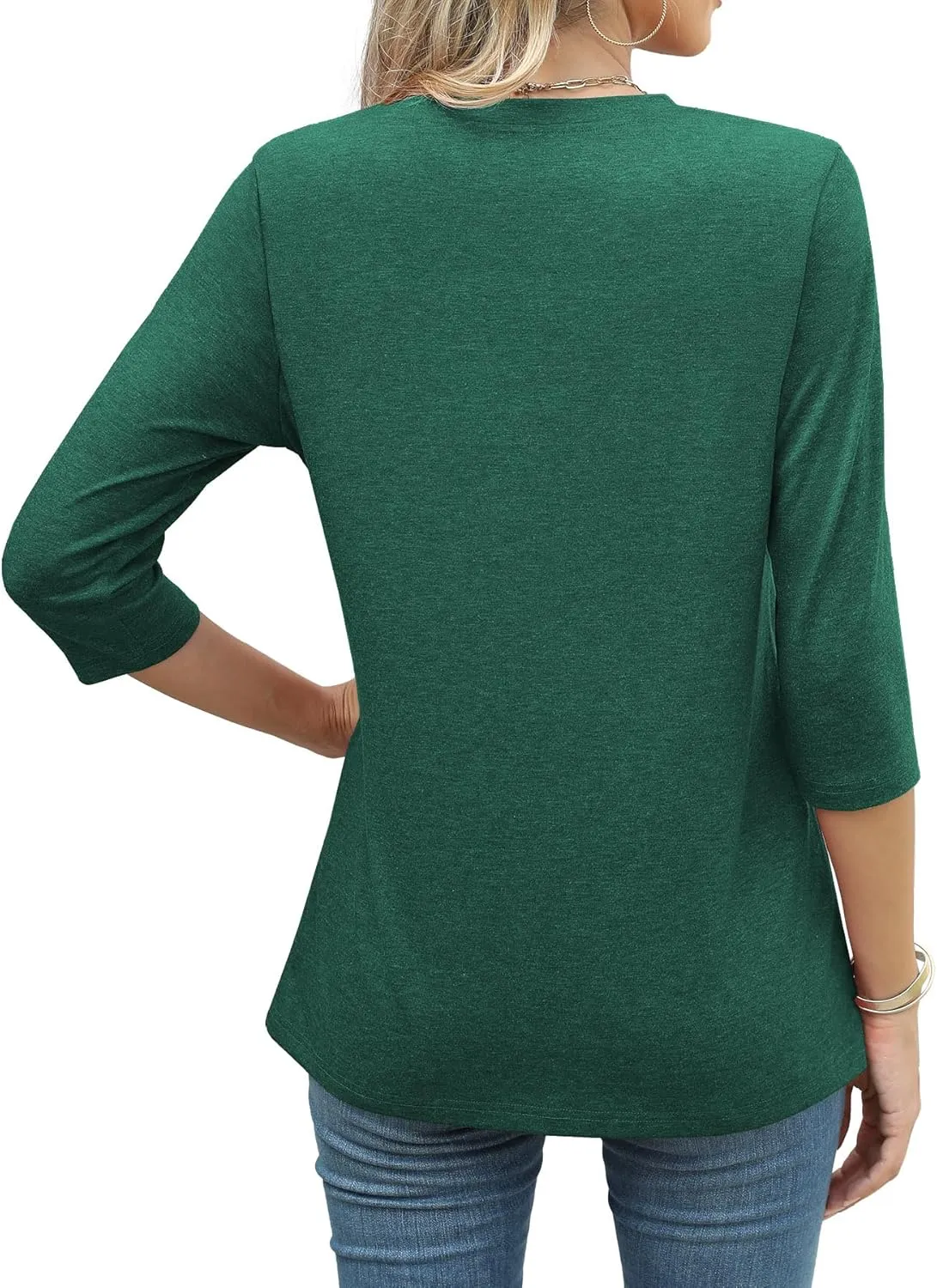 JomeDesign 3/4 Length Sleeve Womens Tops Round Neck Casual Tunic Tops Pleated Shirts Dressy